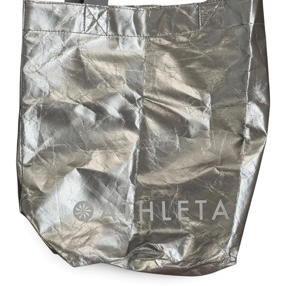Athleta Reusable Shopping Tote Bag Bundle Metallic Silver White Set of 3